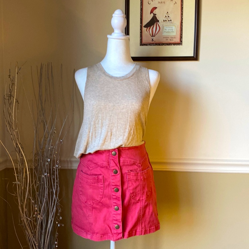 Jean Skirt / Snap Front / Pink, 29W